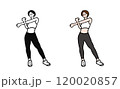 ストレッチをする女性のイラスト  肩 腕 肩甲骨 120020857