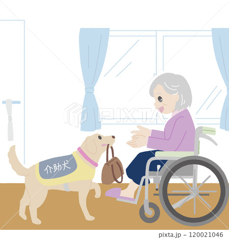 手描き風のバッグを届ける介助犬 120021046