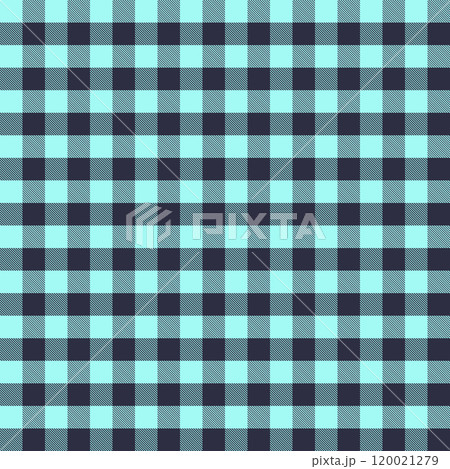 Blue and black Scotland textile seamless pattern. Fabric texture check tartan plaid. Abstract geometric background for cloth, card, fabric. Monochrome graphic repeating design. Modern squared ornament 120021279