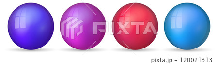 Set with glass colorful balls. Glossy realistic ball, 3D abstract vector illustration highlighted on a white background. Big metal bubble with shadow 120021313