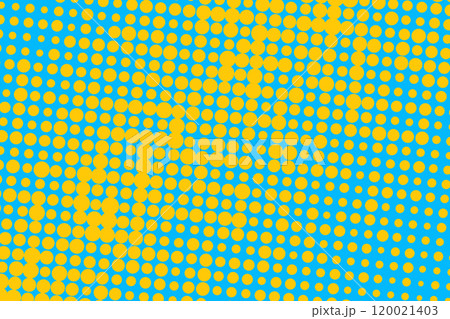 Pop art creative concept colorful comics book magazine cover. Polka dots colorful background. Cartoon halftone retro pattern. Abstract template design for poster, card, sale banner, empty bubble. 120021403