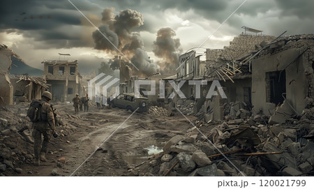 Destruction and Turmoil in a War-Torn City Following an Intense Military Conflict Destruction and Turmoil in a War-Torn City Following an Intense Military Conflict 120021799