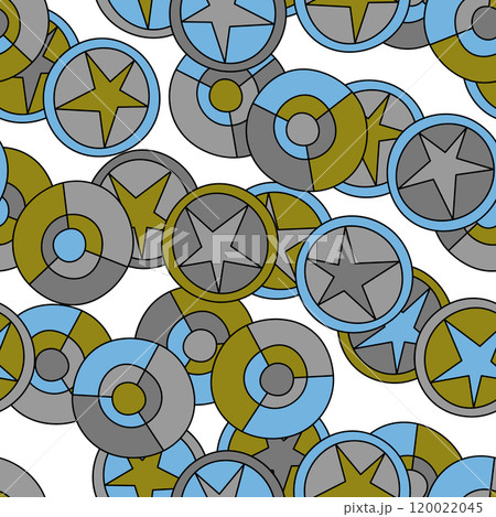 Seamless pattern with geometric aboriginal ornament. Ethnic tribal rounded color background. Afican, australian motiph. Dots painting. Vector illustration, template design for cloth, card, fabric Seamless pattern with geometric aboriginal ornament. Ethnic tribal rounded color background. Afican, australian motiph. Dots painting. Vector illustration, template design for cloth, card, fabric 120022045