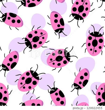 Fashion animal seamless pattern with colorful ladybird on white background. Cute holiday illustration with ladybags for baby. Design for invitation, poster, card, fabric, textile Fashion animal seamless pattern with colorful ladybird on white background. Cute holiday illustration with ladybags for baby. Design for invitation, poster, card, fabric, textile 120022455
