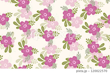 Seamless floral pattern based on traditional folk art ornaments. Colorful flowers on light background. Scandinavian style. Sweden nordic style. Vector illustration. Simple minimalistic pattern 120022570