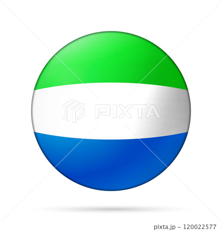 Glass light ball with flag of Sierra Leone. Round sphere, template icon. National symbol. Glossy realistic ball, 3D abstract vector illustration highlighted on a white background. Big bubble 120022577