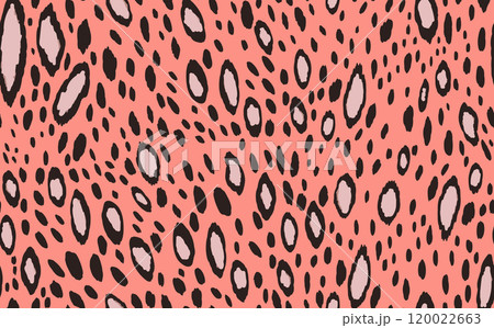 Abstract modern leopard seamless pattern. Animals trendy background. Color decorative vector stock illustration for print, card, postcard, fabric, textile. Modern ornament of stylized skin Abstract modern leopard seamless pattern. Animals trendy background. Color decorative vector stock illustration for print, card, postcard, fabric, textile. Modern ornament of stylized skin 120022663