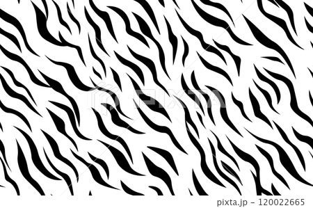Abstract modern zebra seamless pattern. Animals trendy background. White and black decorative vector stock illustration for print, card, postcard, fabric, textile. Modern ornament of stylized skin Abstract modern zebra seamless pattern. Animals trendy background. White and black decorative vector stock illustration for print, card, postcard, fabric, textile. Modern ornament of stylized skin 120022665