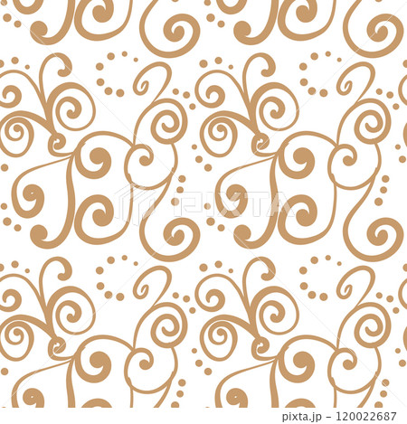Seamless vintage pattern with curls. Wallpaper in the style of Baroque. Floral ornament. Ethnic tribal background. Vector illustration, template design for cloth, packaging, card, fabric 120022687