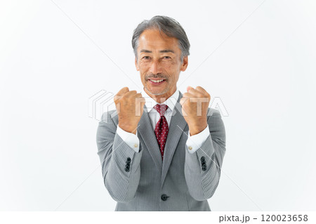 ビジネス　シニア男性　ガッツポーズ  120023658