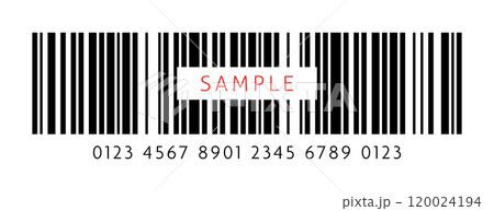 SAMPLEの文字と24桁のcode 128のバーコードのダミー素材 - シンプルなサンプル画像用の SAMPLEの文字と24桁のcode 128のバーコードのダミー素材 - シンプルなサンプル画像用の 120024194