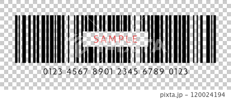 SAMPLEの文字と24桁のcode 128のバーコードのダミー素材 - シンプルなサンプル画像用の SAMPLEの文字と24桁のcode 128のバーコードのダミー素材 - シンプルなサンプル画像用の 120024194