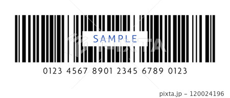 SAMPLEの文字と24桁のcode 128のバーコードのダミー素材 - シンプルなサンプル画像用の 120024196