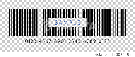 SAMPLEの文字と24桁のcode 128のバーコードのダミー素材 - シンプルなサンプル画像用の 120024196