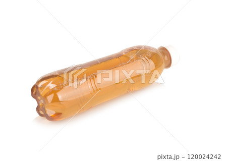 plastic bottle, isolated on white background, water yellow 120024242
