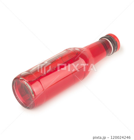 Glass bottle, water red isolated on white background Glass bottle, water red isolated on white background 120024246