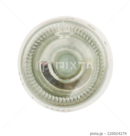 Glass bottle, soda bottom view isolated on white background 120024274