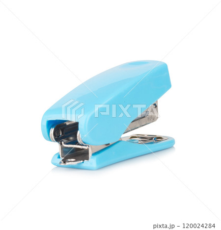 Staples Stapler small blue isolated on white background Staples Stapler small blue isolated on white background 120024284