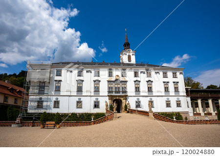 Historical Lysice Castle, iconic landmark in Lysice town, South Moravia, Czech Republic. 120024880