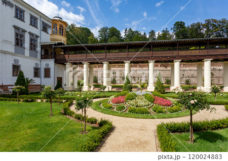 Historical Lysice Castle, iconic landmark in Lysice town, South Moravia, Czech Republic. 120024883