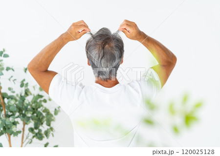髪の毛を気にする男性　ヘアケア　後ろ姿 120025128