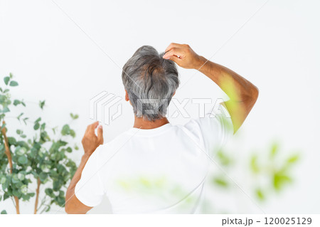 髪の毛を気にする男性　ヘアケア　後ろ姿 120025129