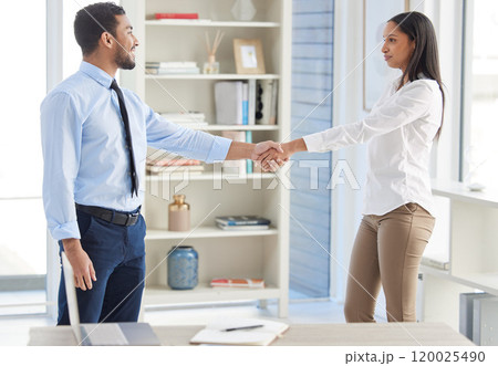 Business people, smile and partnership with handshake in office for agreement, success and collaboration. Corporate, director and hand with gesture in deal for b2b merger, acquisition and opportunity Business people, smile and partnership with handshake in office for agreement, success and collaboration. Corporate, director and hand with gesture in deal for b2b merger, acquisition and opportunity 120025490