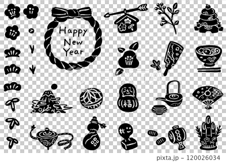 Cute stamp-style illustrations for New Year's 120026034