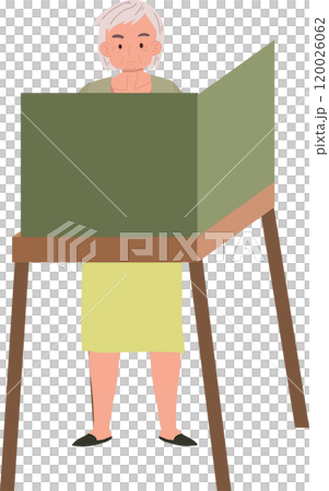 Senior Woman in Voting Booth. Elderly Citizen Exercising Rights 120026062