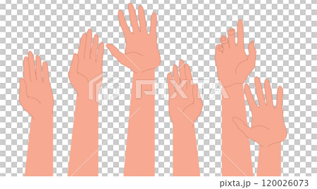All hands are raised in support of a collective choice. Hands Raised for Voting in Unity 120026073