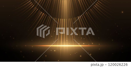 Abstract elegant gold glowing line with lighting effect sparkle on black background. Abstract elegant gold glowing line with lighting effect sparkle on black background. 120026226