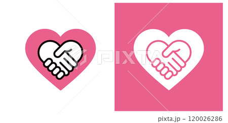 大きなハートと、ハート型の握手のアイコンセット_太い線 大きなハートと、ハート型の握手のアイコンセット_太い線 120026286