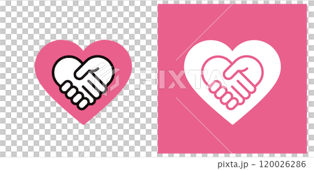 大きなハートと、ハート型の握手のアイコンセット_太い線 大きなハートと、ハート型の握手のアイコンセット_太い線 120026286