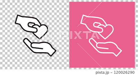 Icon set of hands passing a heart representing love _ thick line Icon set of hands passing a heart representing love _ thick line 120026290
