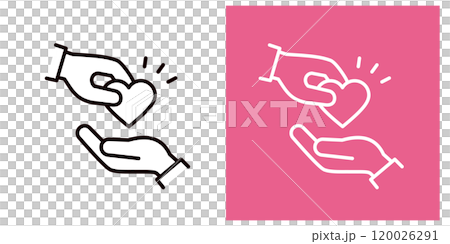 Icon set of hands passing a heart representing love _ Thick line _ Surprise Icon set of hands passing a heart representing love _ Thick line _ Surprise 120026291