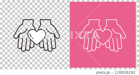 Icon set of hands handing over a heart _ thin line _ palm _ editable 120026292