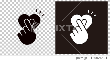 Small heart and finger heart black and white icon set _ silhouette _ favorite Small heart and finger heart black and white icon set _ silhouette _ favorite 120026321