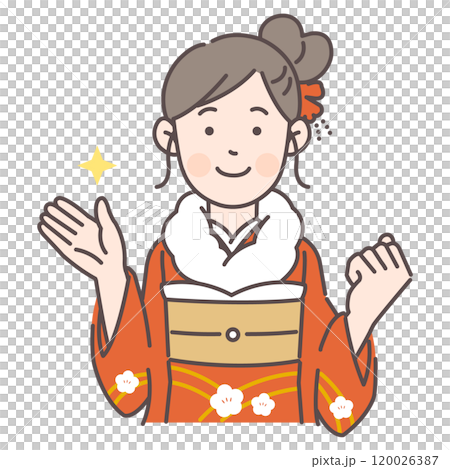 案内する振袖の女性 案内する振袖の女性 120026387