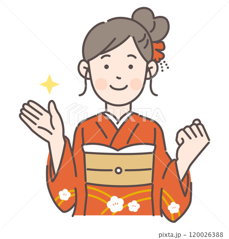 案内する振袖の女性 120026388