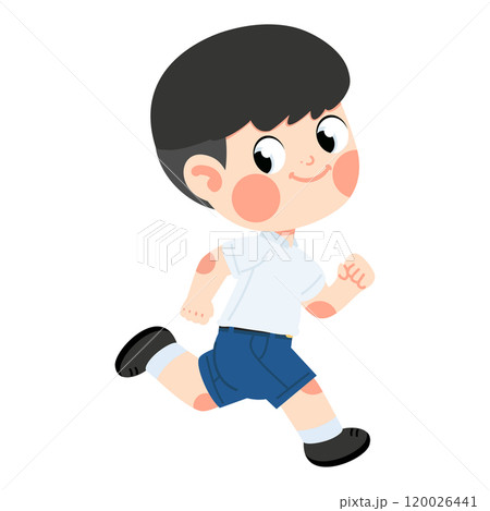 Kid boy running to school flat 120026441