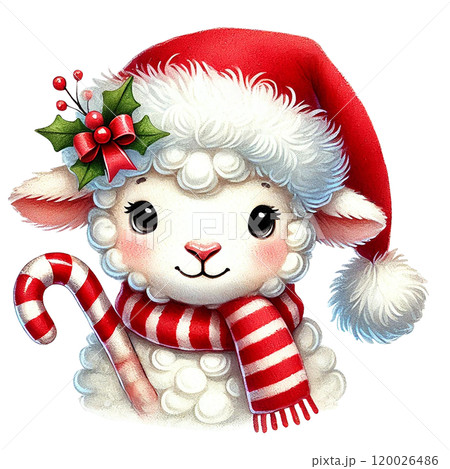 Cute Christmas sheep with festive accessories Cartoon illustration for Christmas. Cute Christmas sheep with festive accessories Cartoon illustration for Christmas. 120026486