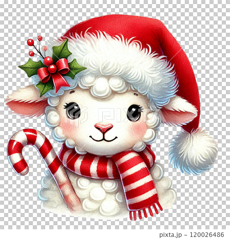 Cute Christmas sheep with festive accessories Cartoon illustration for Christmas. 120026486