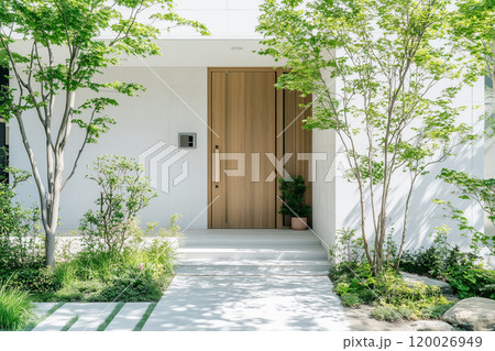 モダンな家と植栽のイメージ モダンな家と植栽のイメージ 120026949