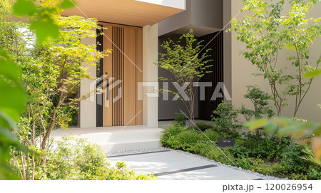 モダンな家と植栽のイメージ モダンな家と植栽のイメージ 120026954