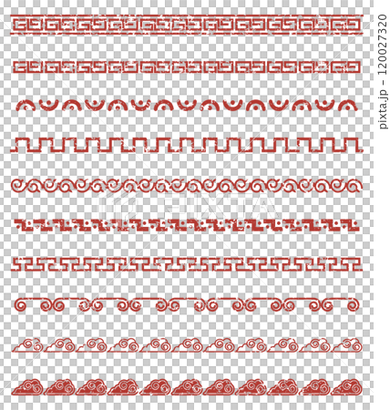 Set of faded Chinese style decorative lines, grunge, vintage 120027320