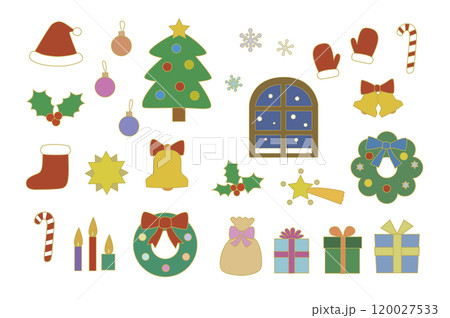 くすみカラーのクリスマスのイラストセット 120027533
