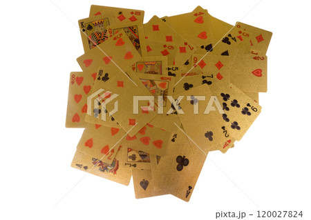 Deck of cards spread out pile gambling gold 120027824