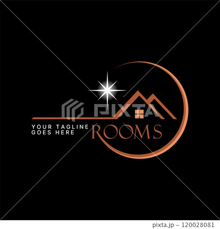 Logo design graphic concept creative premium vector stock image graphic crescent moon home roof house village night stars Related to property mortgage 120028081