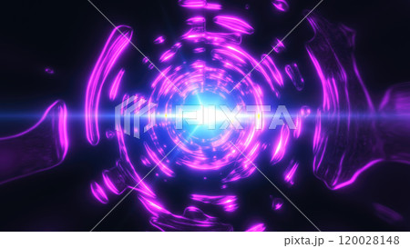 A glowing purple tunnel with a radiant light at its center, creating a futuristic and sci-fi aesthetic with bright energy waves and abstract background A glowing purple tunnel with a radiant light at its center, creating a futuristic and sci-fi aesthetic with bright energy waves and abstract background 120028148