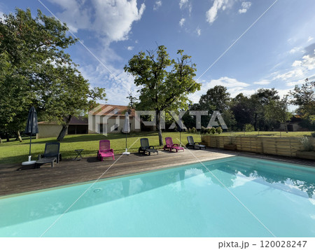swimming pool at garden of private house 120028247